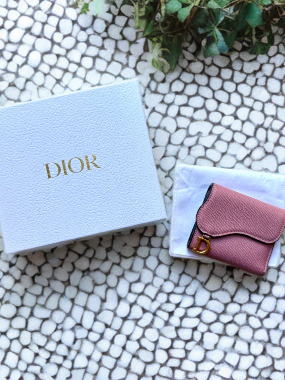 Christian Dior Pink Leather Lotus Saddle Compact Wallet